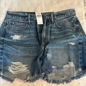 NWT! American eagle Women's Blue Denim Distressed Shorts. Size 6